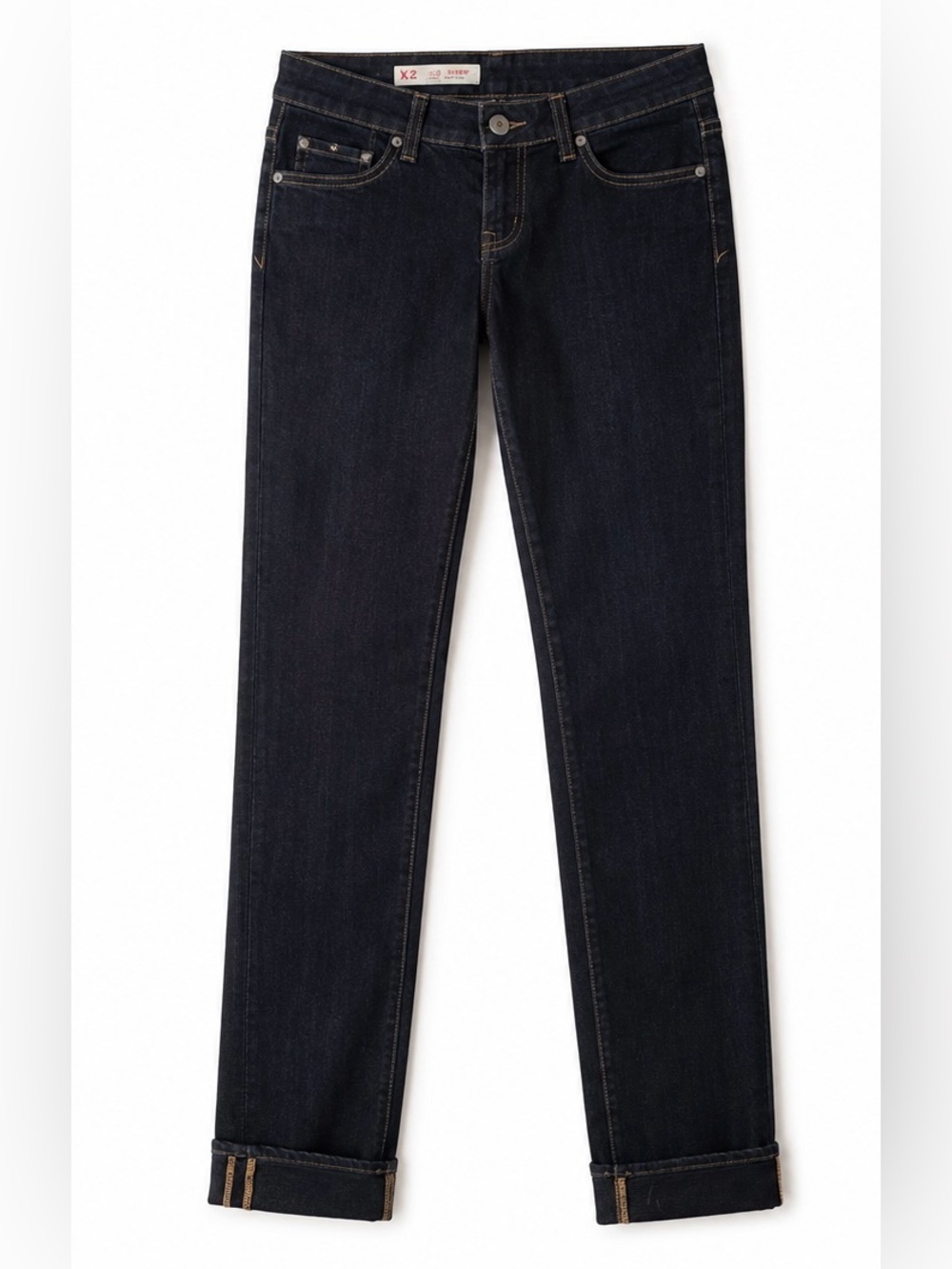 Express X2 Vintage Y2K Low Rise Straight Leg Stretch Jeans Dark Wash, 2 LONG - Picture 2 of 16